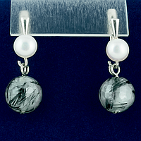 Волосся рутиловий кварц і перли, срібло, сережки, 154СРВ