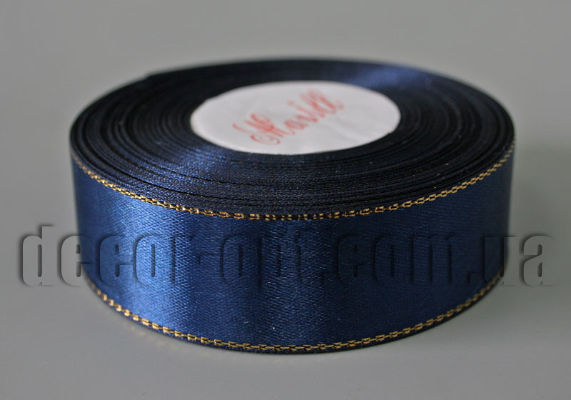 Стрічка атласна відтінок темно-синього із золотим люрексом 2,50 см 36 ярд 38