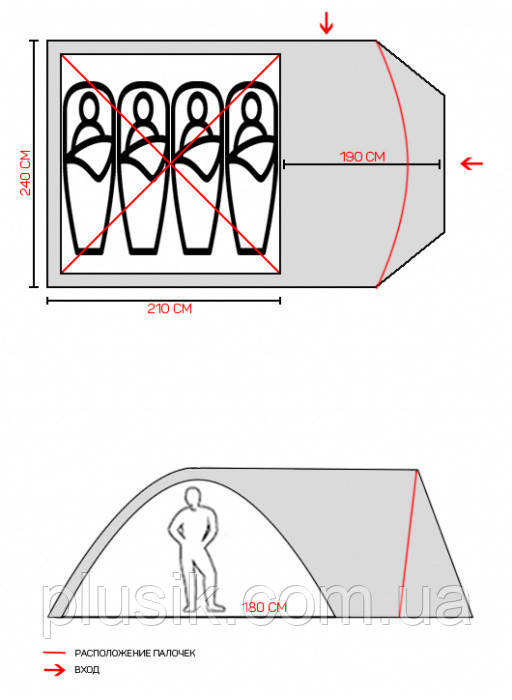 Палатка 4-х местная GreenCamp Х-1036 - фото 2 - id-p537387403