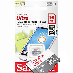 Карта пам'яті 16 GB microSD SanDisk Ultra UHS-I без адаптера (48Mb/s) (SDSQUNB-016G-GN3MN)