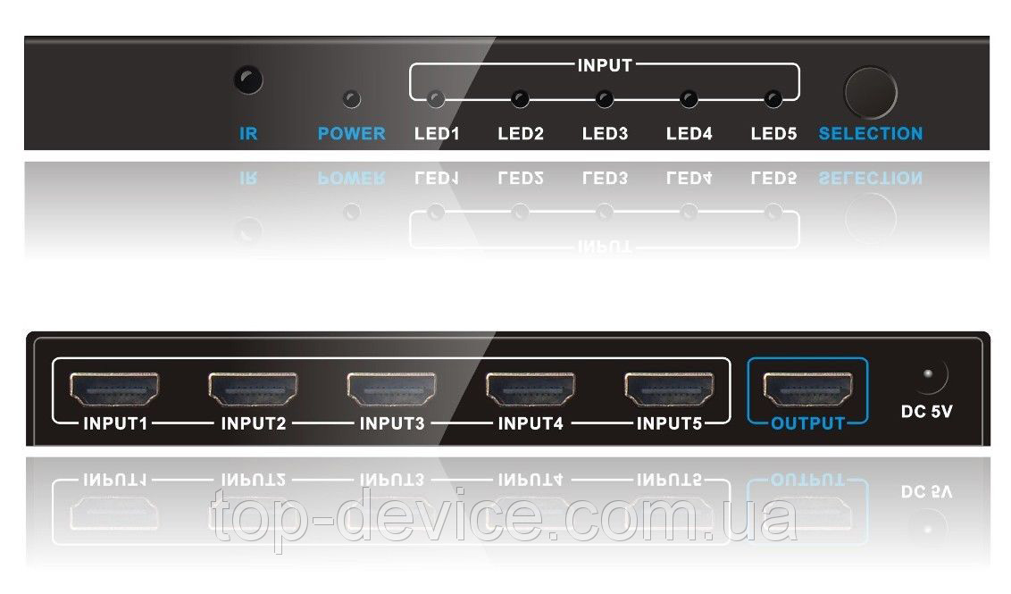 Конвертер New 3D 5x1 HDMI Switch With Remote Control HDTV 1080P, 5-In And 1-Out - фото 2 - id-p36252875