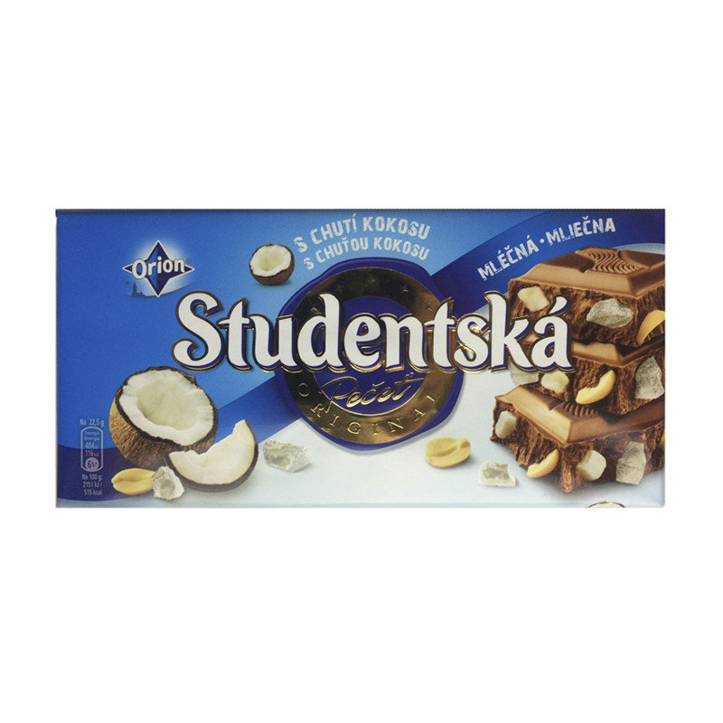 Молочний шоколад Studentska з кокосом, 187 грамів