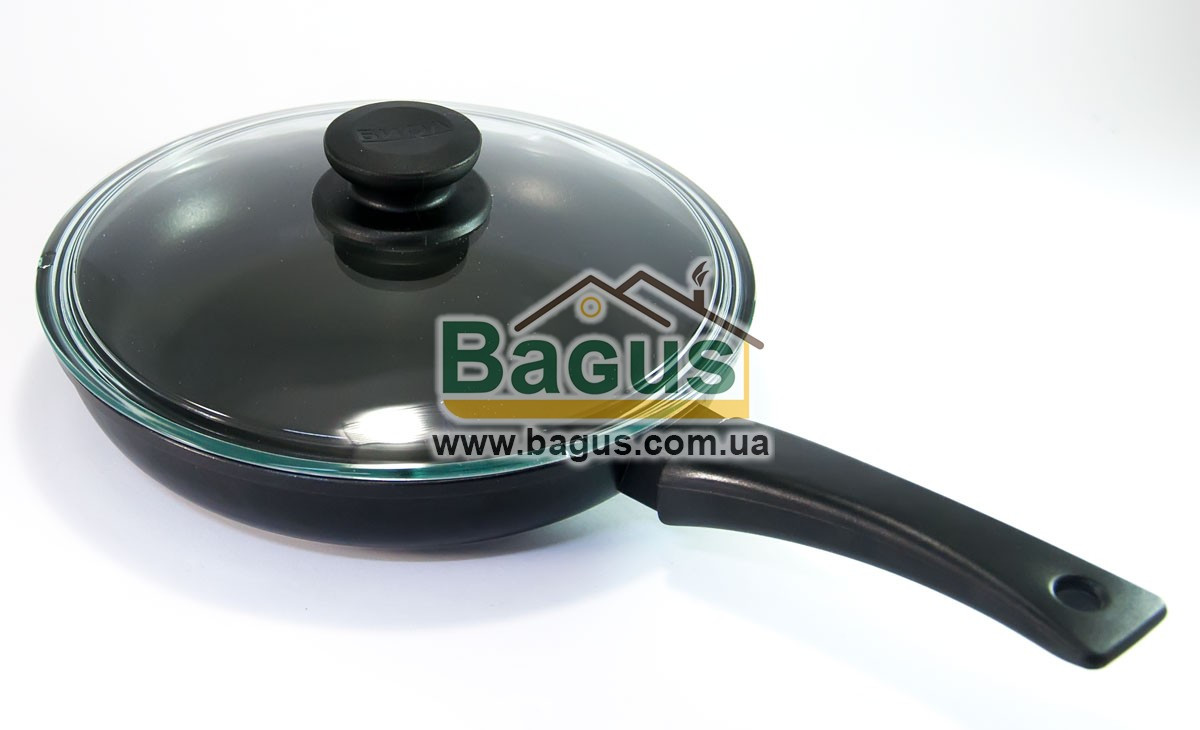 Сковорода (d-22 см, h-4,5 см) з антипригарним покриттям і скляною кришкою "Оптима" Біол (2204PC)