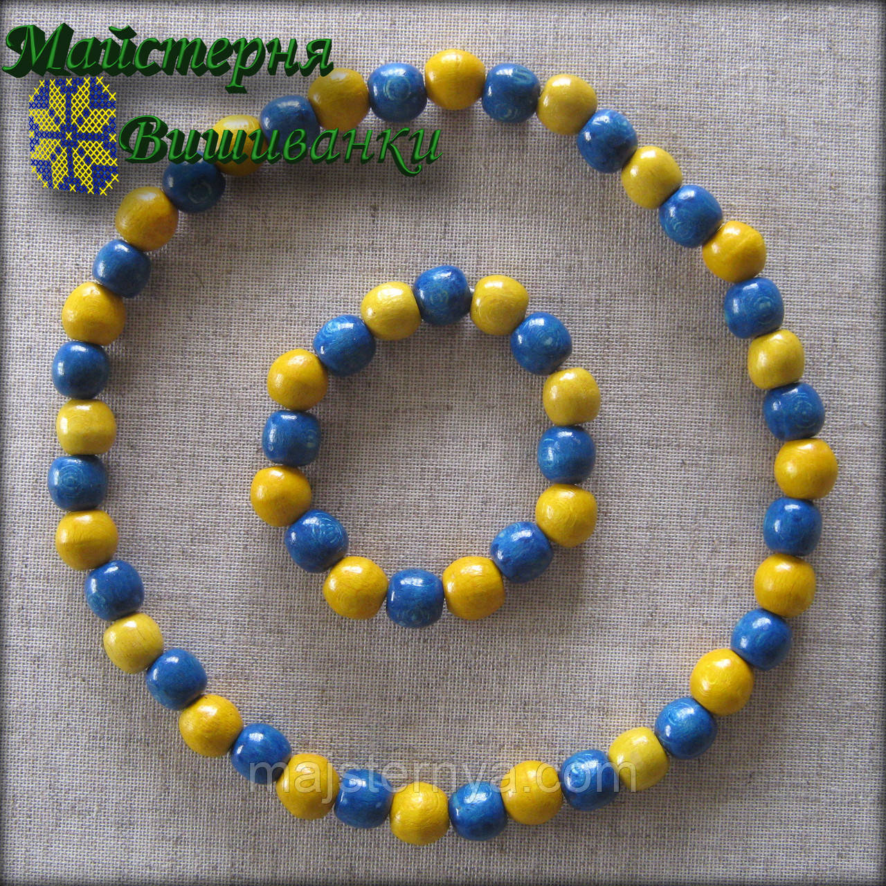 Бусі з браслетом жовто-блакитні