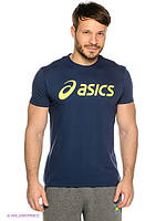 Футболка Асикс мужская хлопковая, спортивная летняя футболка Asics, Турецкий хлопок, S Синяя