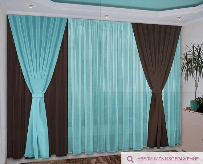 Шторний Комплект "Одіссей", Бірюза+Венге