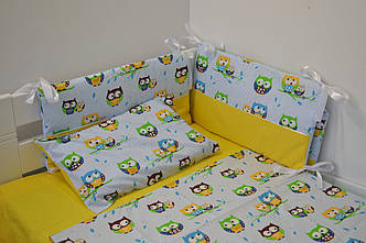 Постільна білизна з бортиками бязь Сови на жовтому