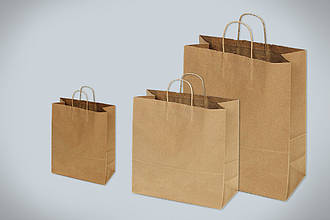 Паперовий пакет крафт коричневий, з крученими ручками 220*210*90 70г/м