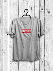 Чоловіча футболка Supreme, чоловіча футболка Супрем, спортивна, брендовий, бавовна, сіра, всі розміри S