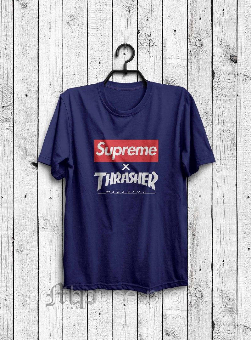 Чоловіча футболка Supreme, чоловіча футболка Супрем, спортивна, брендовий, бавовна, синя, всі розміри S