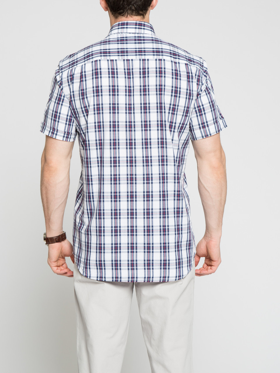 Мужская рубашка LC Waikiki с коротким рукавом белого цвета в сине-красную полоску - фото 2 - id-p538401553