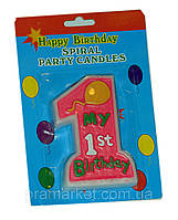 Тортовая свічка "Мій Перший День Народження" (рожева, для дівчинки)