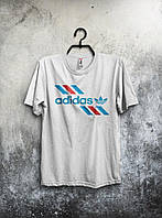 Футболка Адидас мужская хлопковая, спортивная летняя футболка Adidas, Турецкий хлопок, S Белая