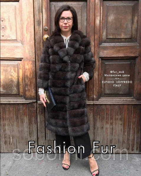 Шикарна шуба з хутра баргузинського соболю, довжина 100 см, фото 1
