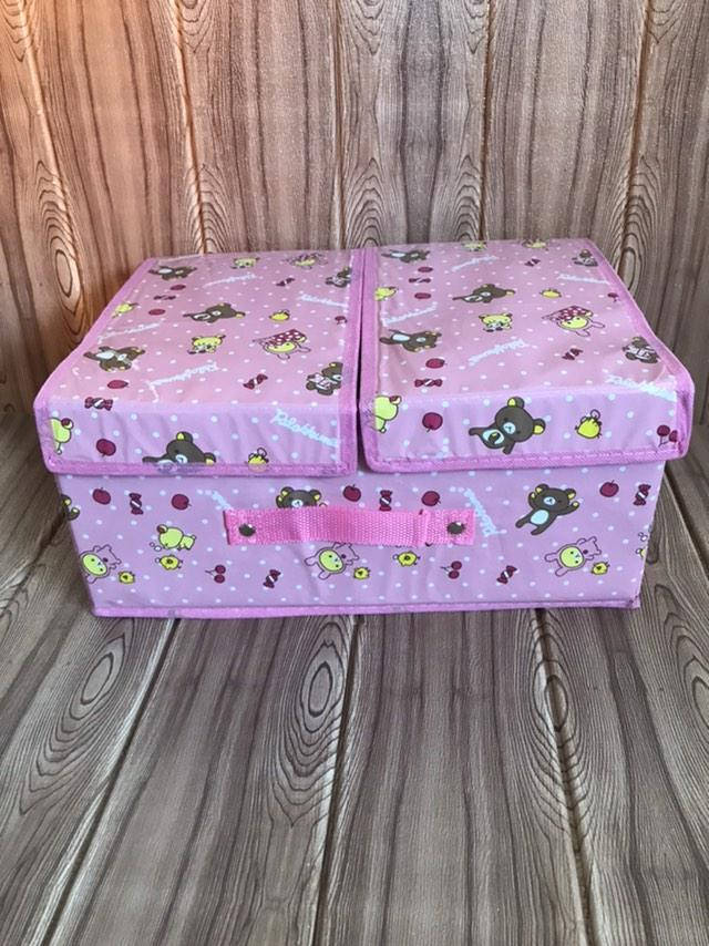 

Кофр-короб с двойной крышкой на липучке. Розовый с медведями