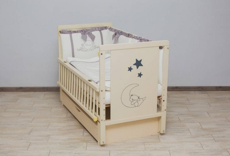 

Кроватка детская Labona Мишка шарнир+подшипник, откидная боковина, ящик, слоновая кость