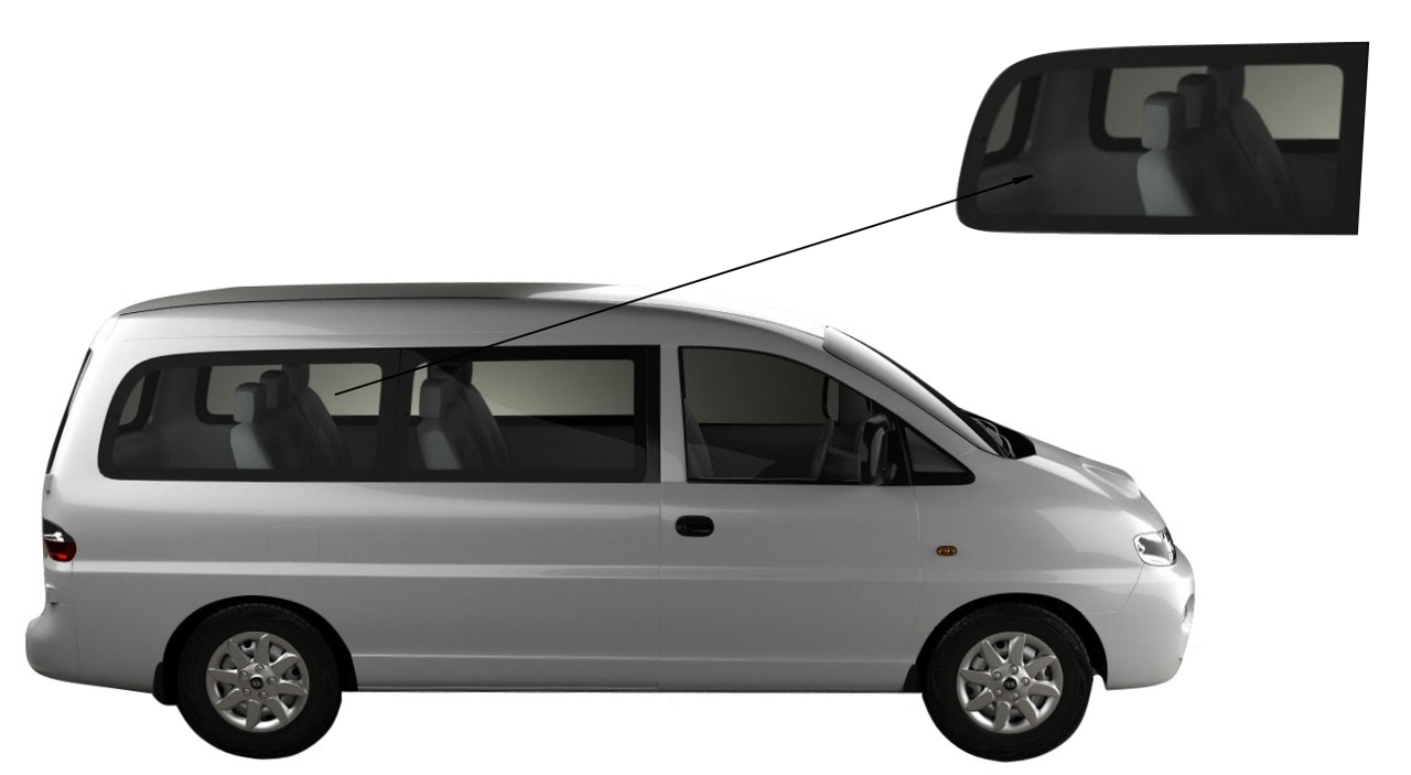 

Боковое стекло длинная база Hyundai H200 1997-2007 заднее правое