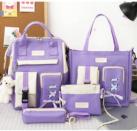 

Школьный подростковый рюкзак, сумка, косметичка и пенал набор 4 в 1 для девочки Lucky me, 5 цветов фиолетовый