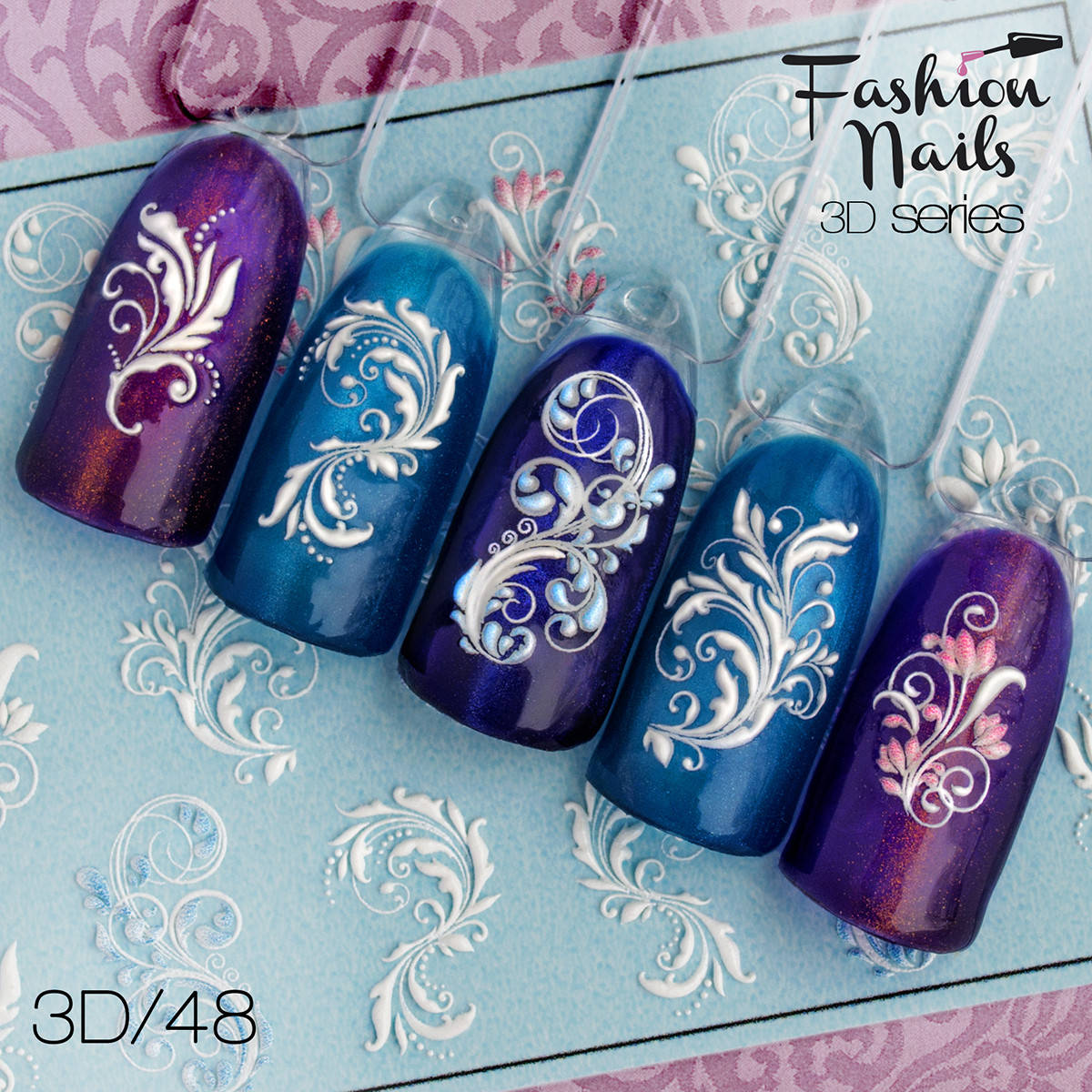 

Декор для маникюра Fashion Nails водный цветной 3D слайдер-дизайн цветы (3D/48), Белый