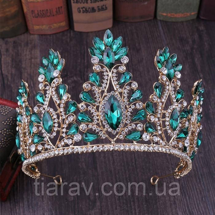 

Тиара высокая корона с изумрудными камнями