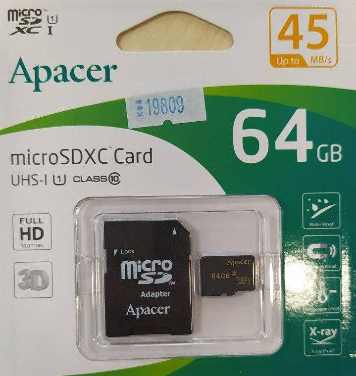 

Карта памяти microSDHC Apacer 64 Gb 10class