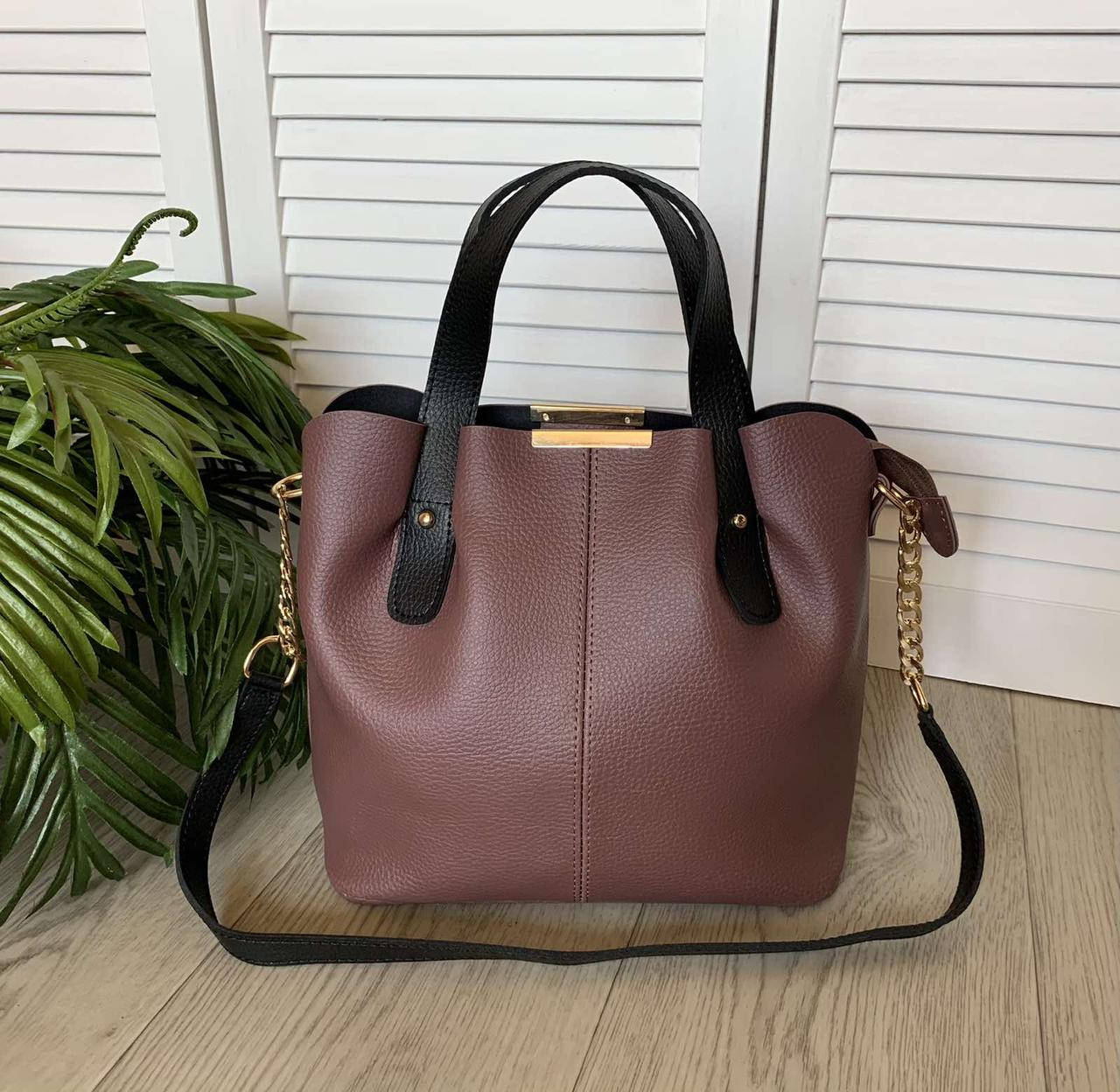 

Женская модная вместительная сумка пудра эко кожа, Пудровый