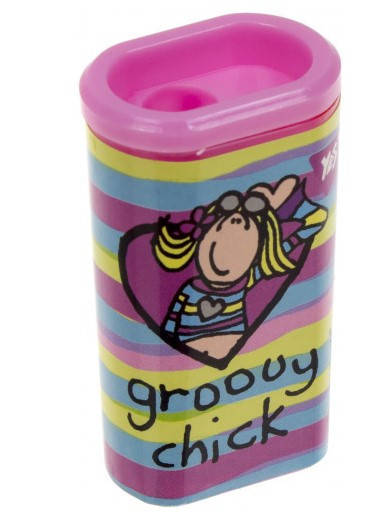 

Точилка для олівців YES пластикова з контейнером одинарна, Groovy Chick, Разные цвета
