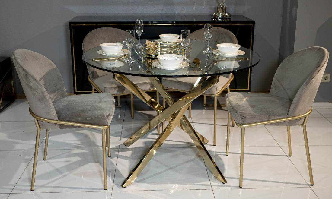 

Стол обеденный Тейлор прозрачный 110*110*75 золото, стекло