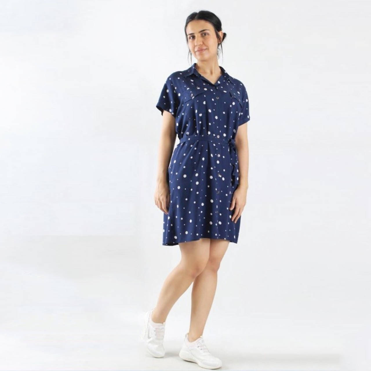 

Платье халат на пуговицах из штапеля Jen 09857, Темно-синий, 3XL