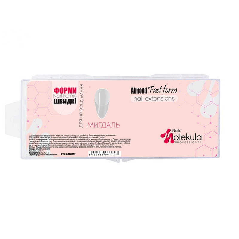 

Nails Molekula типсы гелевые для наращивания ногтей 240 шт., миндаль, прозрачные