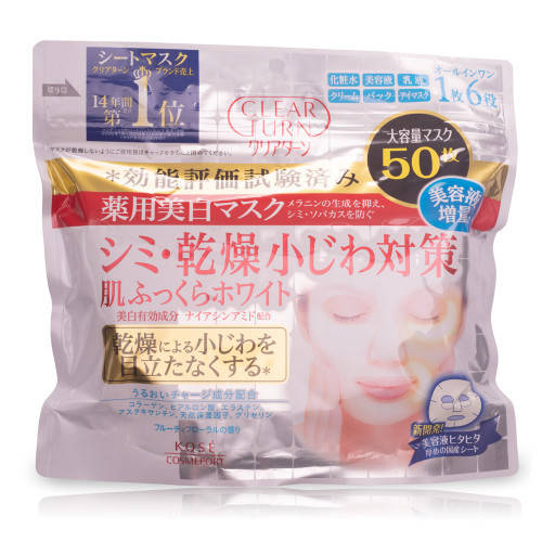 

Омолаживающие маски против пигментации Kose Cosmeport Clear Turn Whitening Mask 50 шт