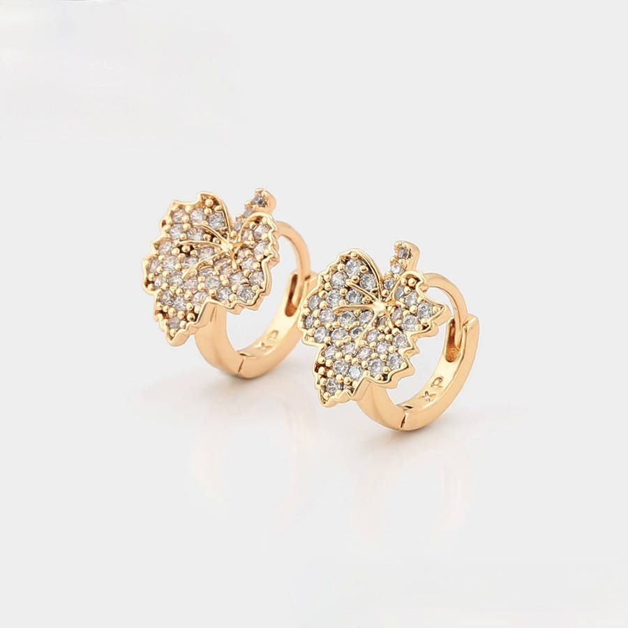 

Серьги-кольца Листики с белыми кристаллами позолота 18к. Xuping.