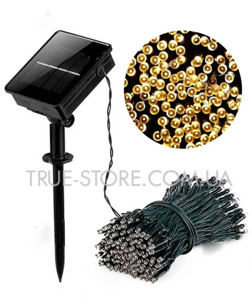 

Гирлянда 100 LED, на солнечной батаре, Теплый белый цвет, 10метров уличная