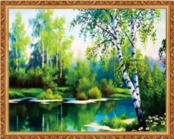 

65*50см Берёзка у реки, алмазная живопись, полная выкладка