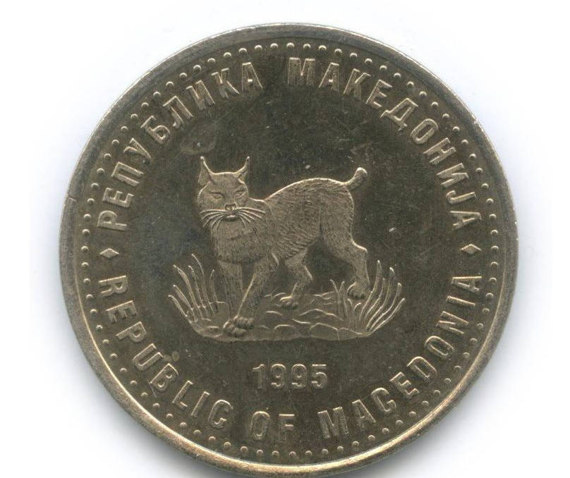 

Македония, 5 денаров 1995 года, рысь, юбилейная ФАО