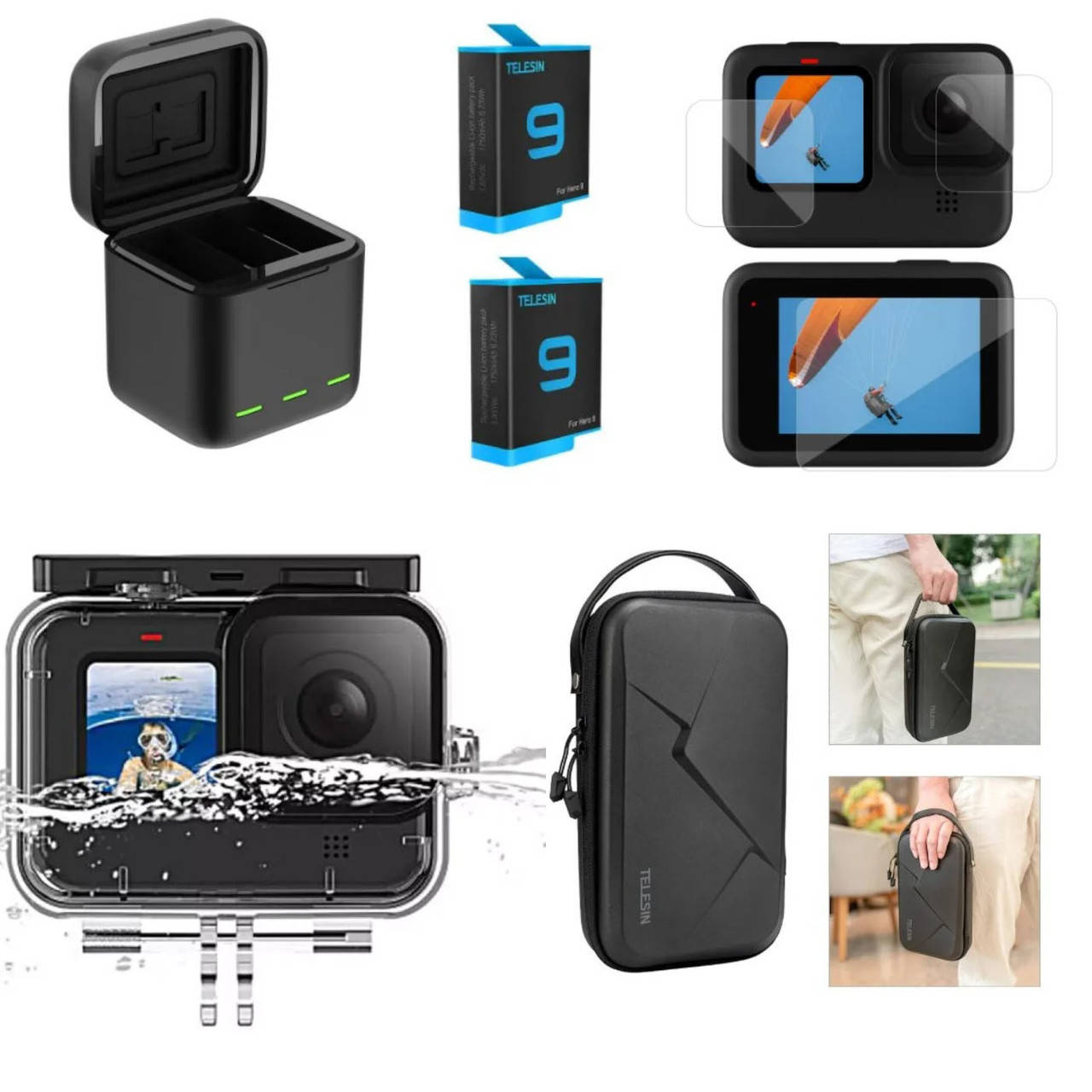 

Комплект аксессуаров для GoPro Hero 10 и Hero 9 (6в1) Telesin