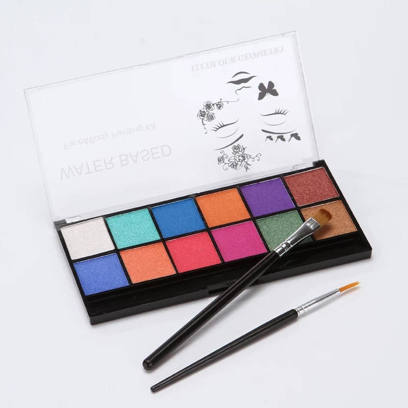 

Краски для боди арта на водной основе перламутровые, аквагрим, набор 12 цветов и 2 кисти