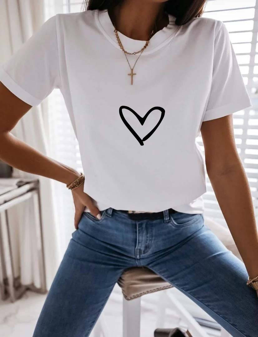 

Стильная женская футболка с сердцем, Белый