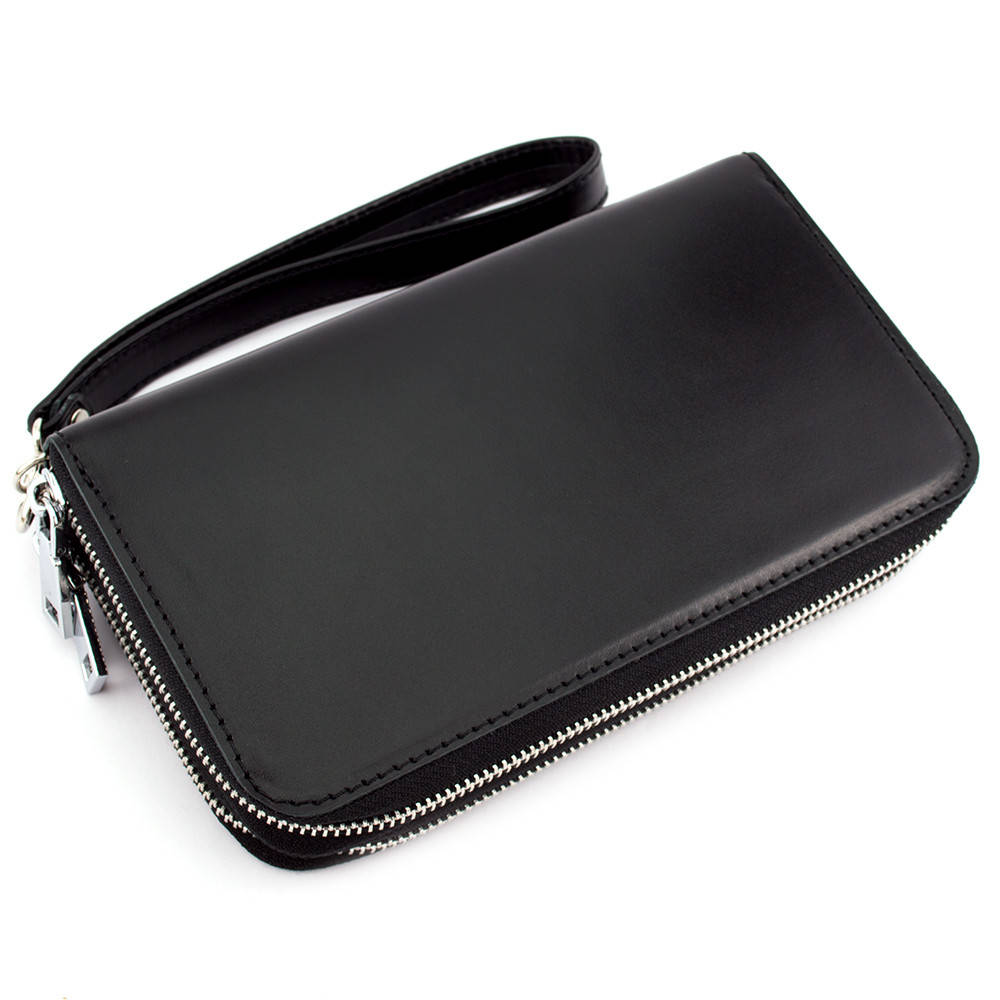 

Клатч мужской кожаный на 2 отделения CREZ-01 (черный гладкий)