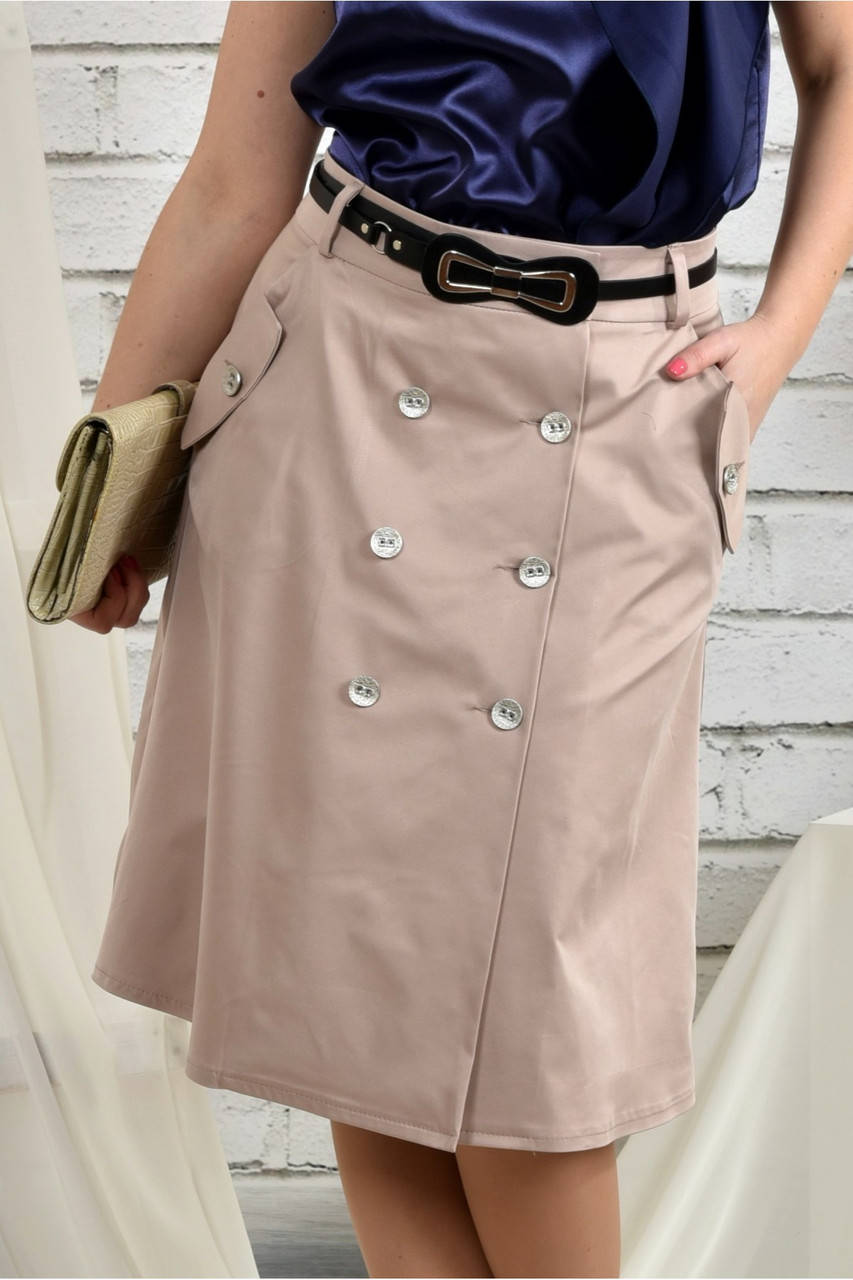 

Повседневная юбка летняя бежевая офисная большой размер 42-74. 0438-3 54, Бежевый