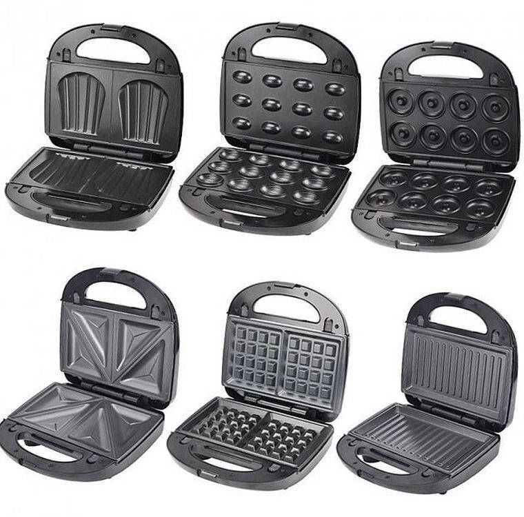 

6 в 1 Гриль, бутербродница, вафельница, орешница, кексница, формы для пончиков Domotec Ms 7706, 1000Вт