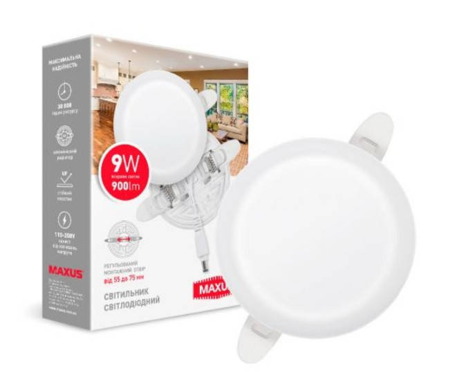 

Точечный врезной LED светильник 9W MAXUS SP Adjustable 4100K Circle, Белый