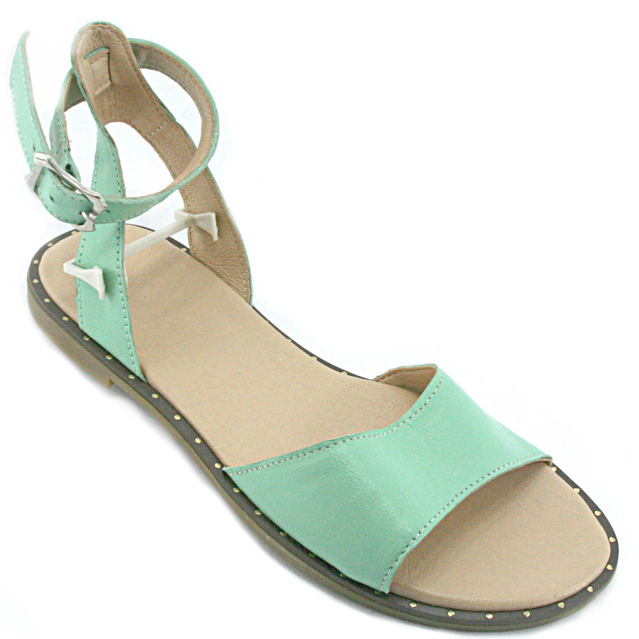 

Босоножки женские мятного цвета в классическом стиле на плоском ходу из натуральной кожи