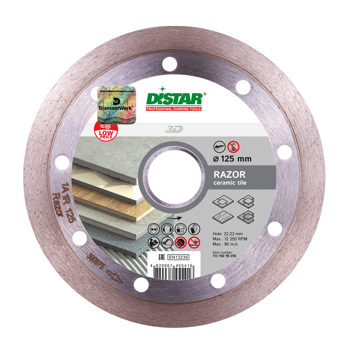 

Круг отрезной алмазный 5D 125x1,6x10x22,23 Razor//DiStar