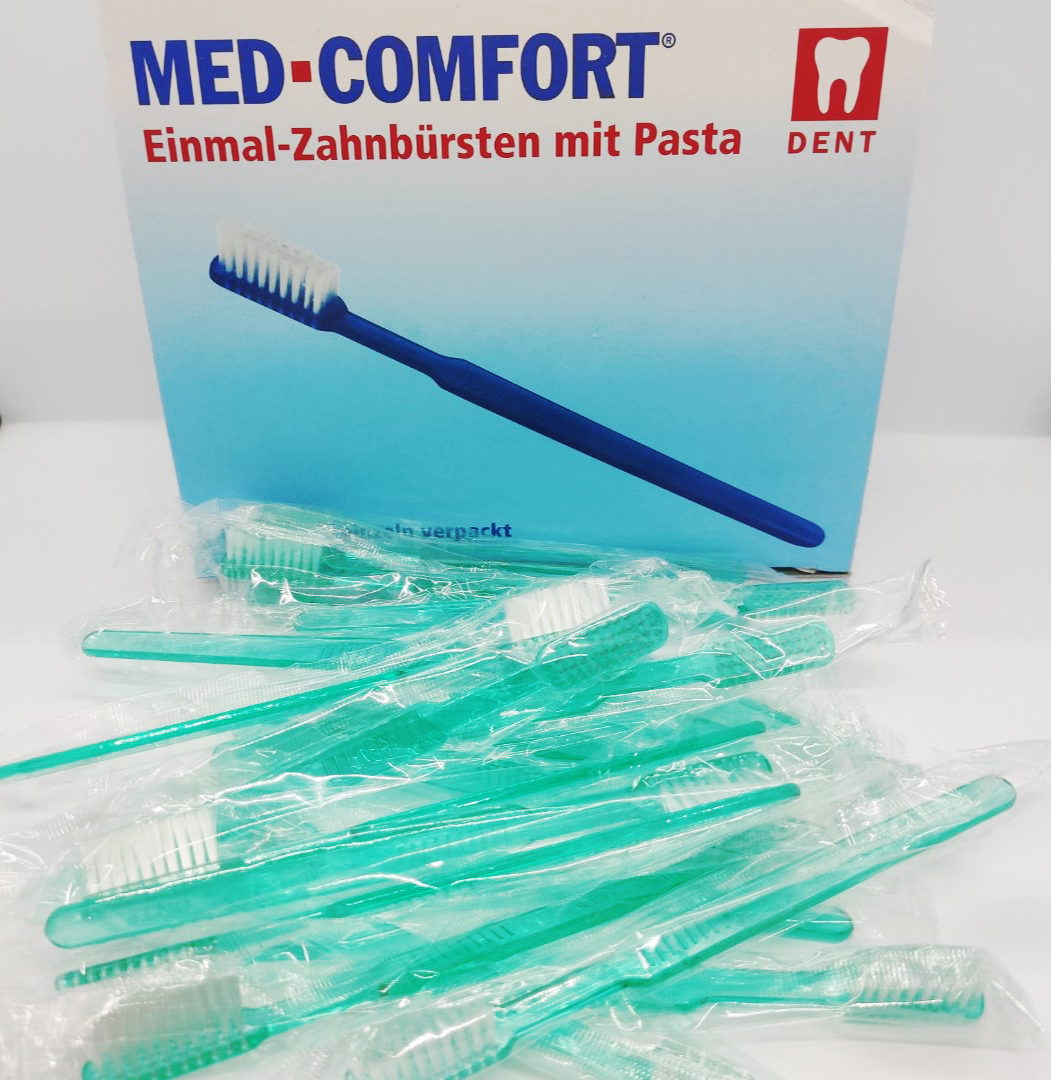 

Щётка зубная одноразовая с пастой Med Comfort зеленая, 100 шт/уп, Зелёный