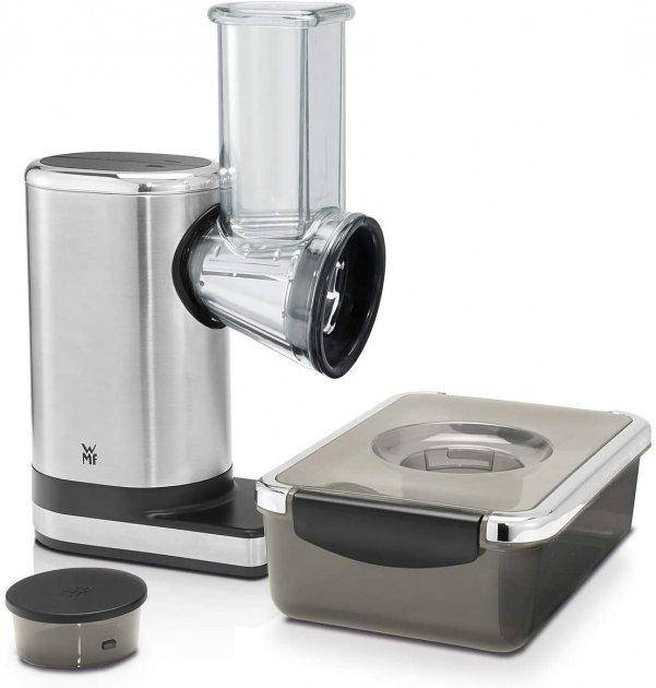 

Овощерезка электрическая WMF Küchenminis Salat-togo 150Вт мультислайсер кухонный комбайн 5 насадок + контейнер, Серый