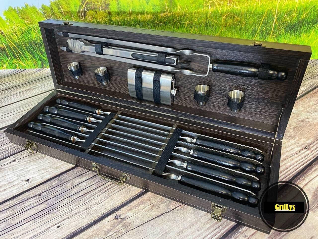 

Набор шампуров на подарок в деревянном кейсе №2