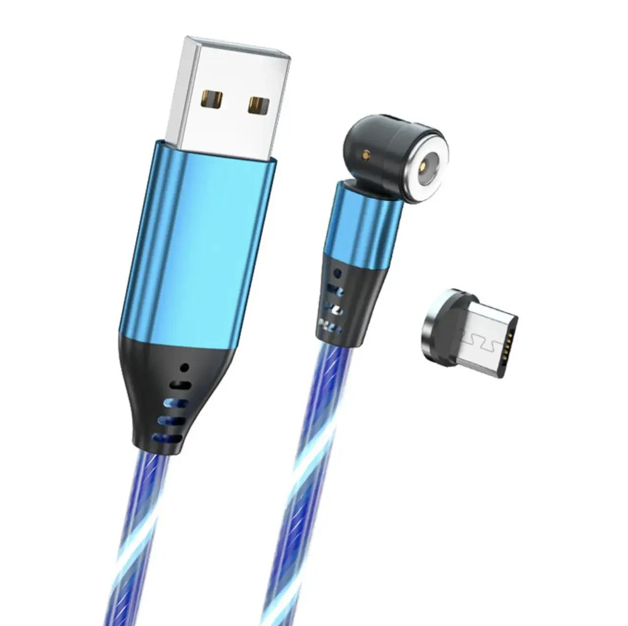 

USB - micro USB кабель магнитный со струящейся подсветкой 2.4А 540° 2м с коннектором - синий, Красный