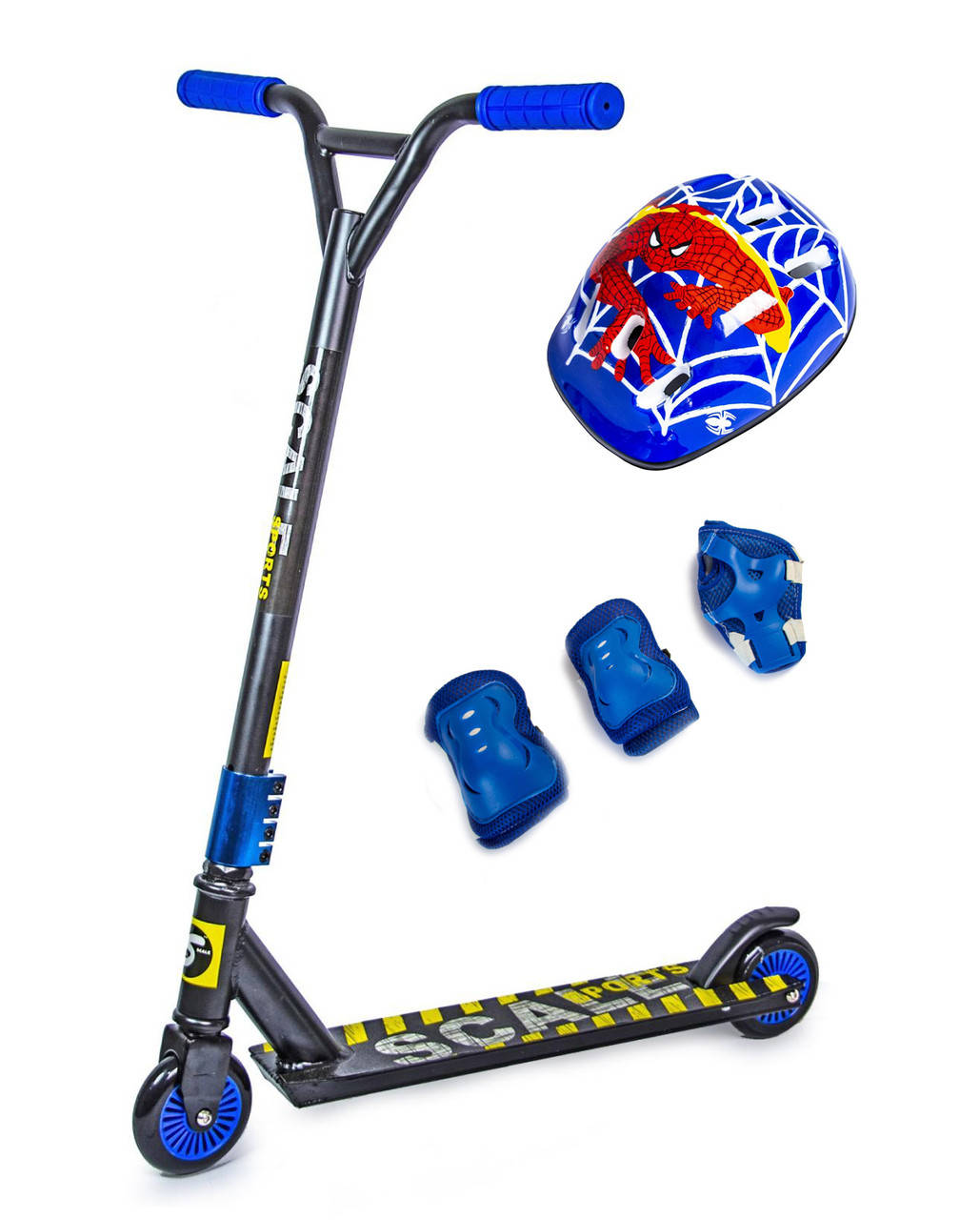 

Трюковый самокат + Щлем + Защита Scale Sports Star Черный синий цвет
