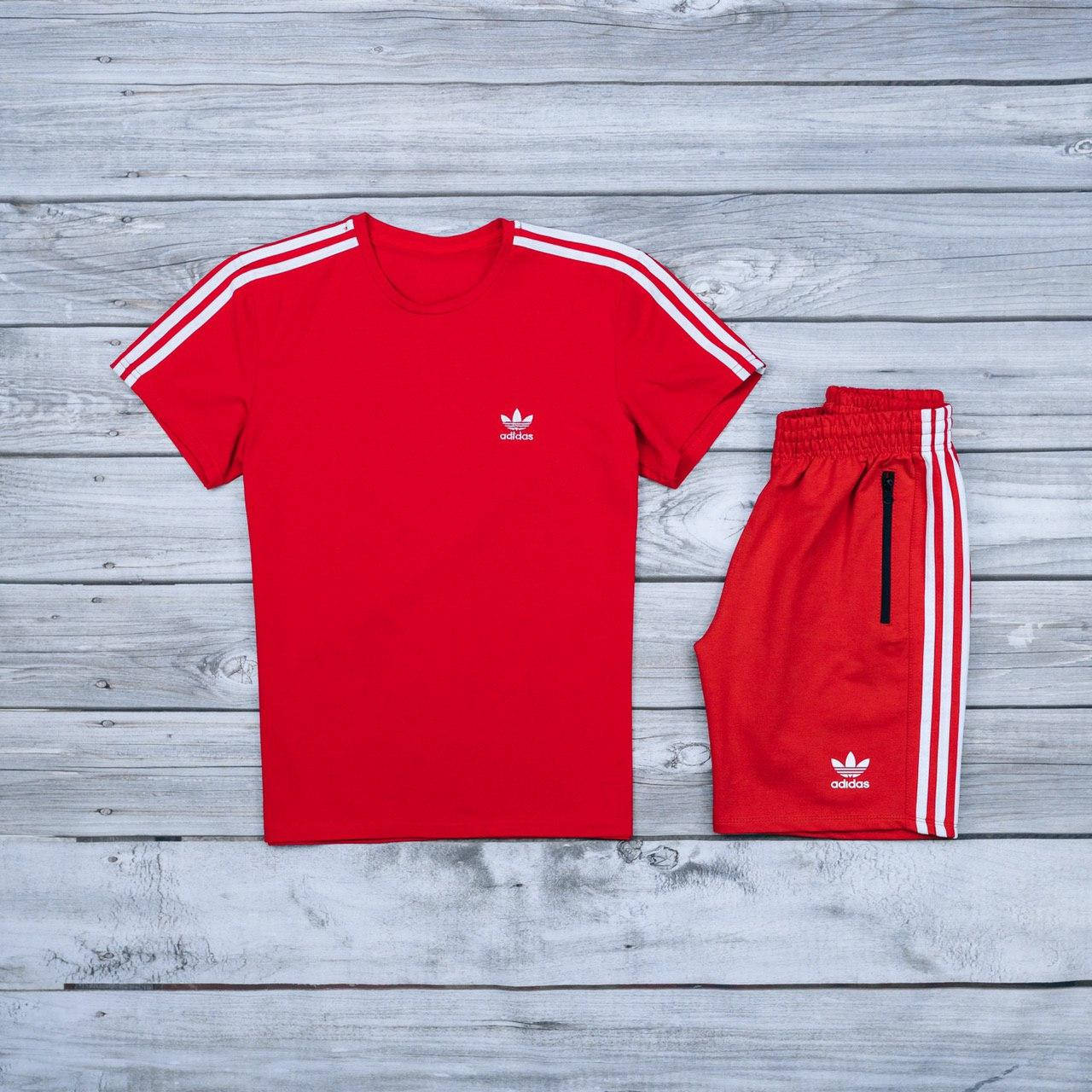 

Мужской Летний Комплект Adidas (Адидас) Футболка и Шорты в Красном Цвете XXL, Красный